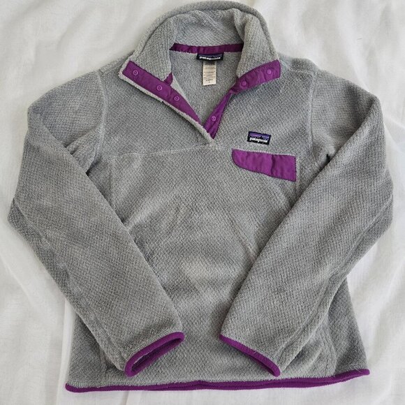 Patagonia Tops - Patagonia Women's Retool Snap-T Fleece Pullover Size S Gray Purple Trim